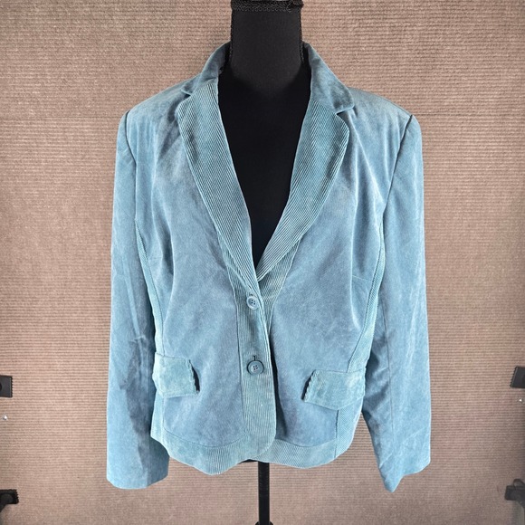 R.Q.T Jackets & Blazers - R.Q.T Women Large Blue Corduroy Ribbed Trim Two Button Blazer Jacket